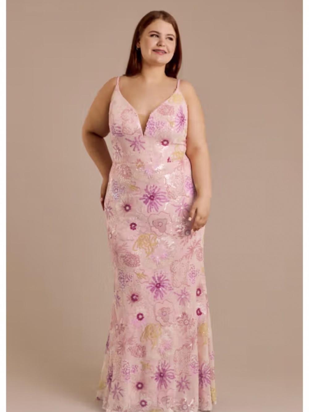 FLORAL SEQUIN SPAGHETTI STRAP SHEATH DRESS